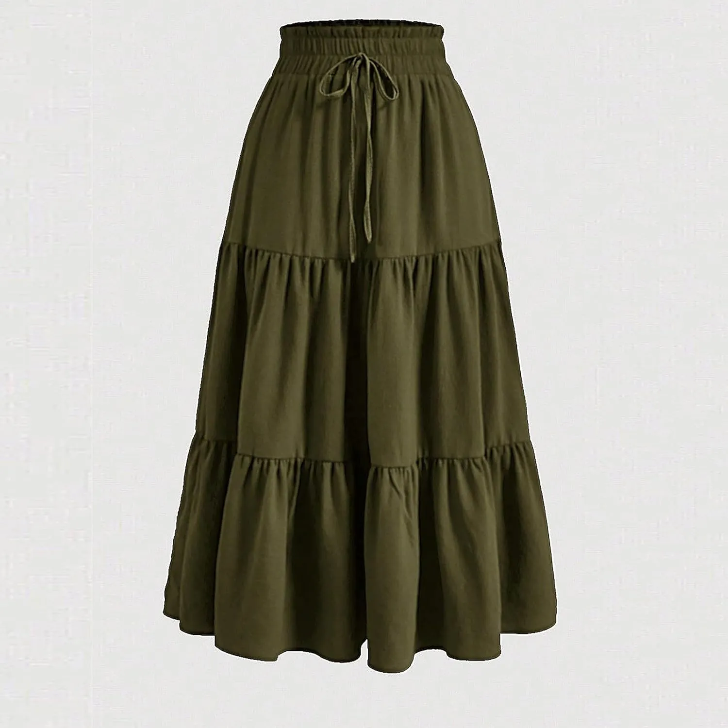 Womens Maxi Skirt Drawstring High Waisted Summer Long Skirts Lightweight Tiered Flowy Floral Pleated Skirts w/Pockets
