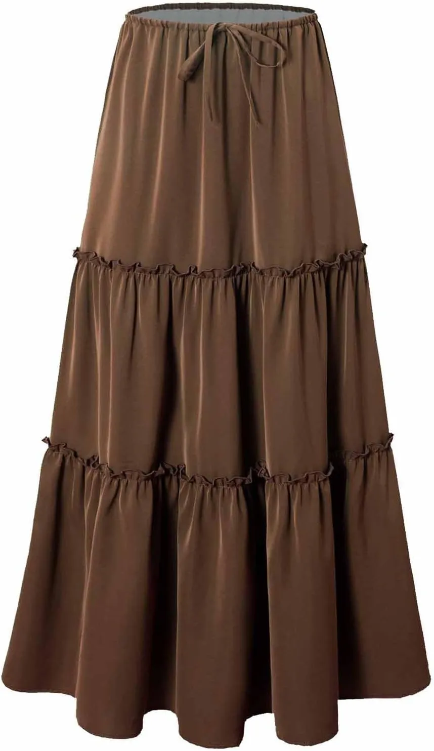 Womens Maxi Skirts Summer Solid Color High Waist Pleated A Line Swing Tiered Skirt Casual Fashion Flowy Boho Skirts
