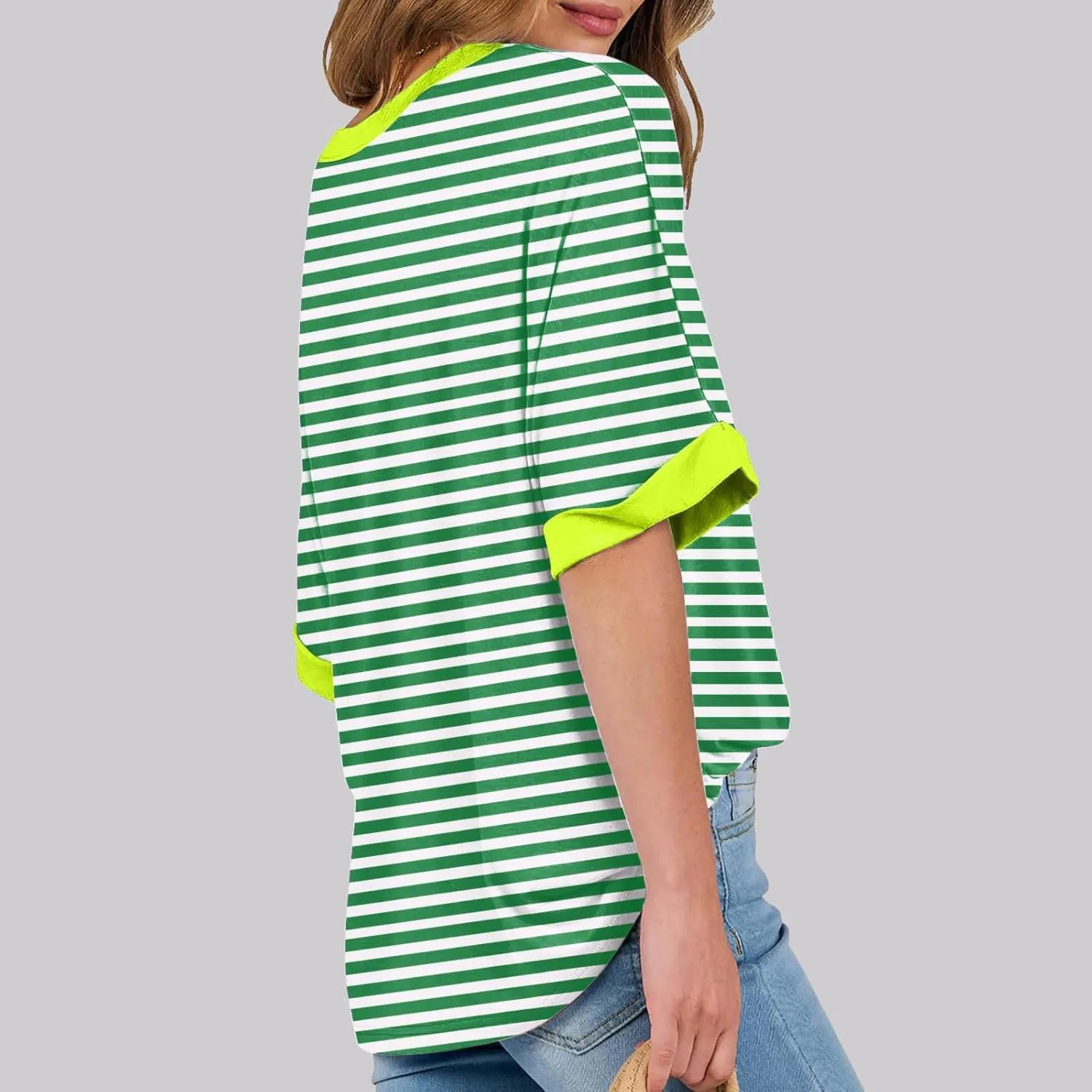 Womens Oversized T Shirts Loose Fit Crewneck Short Sleeve Casual Blouse Y2K Tee Tops Oversized Striped Shirts