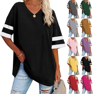Women's Oversized T Shirts Short Sleeve Crewneck Summer Tops Casual Loose Tee Shirts with Stripe is on The Arms