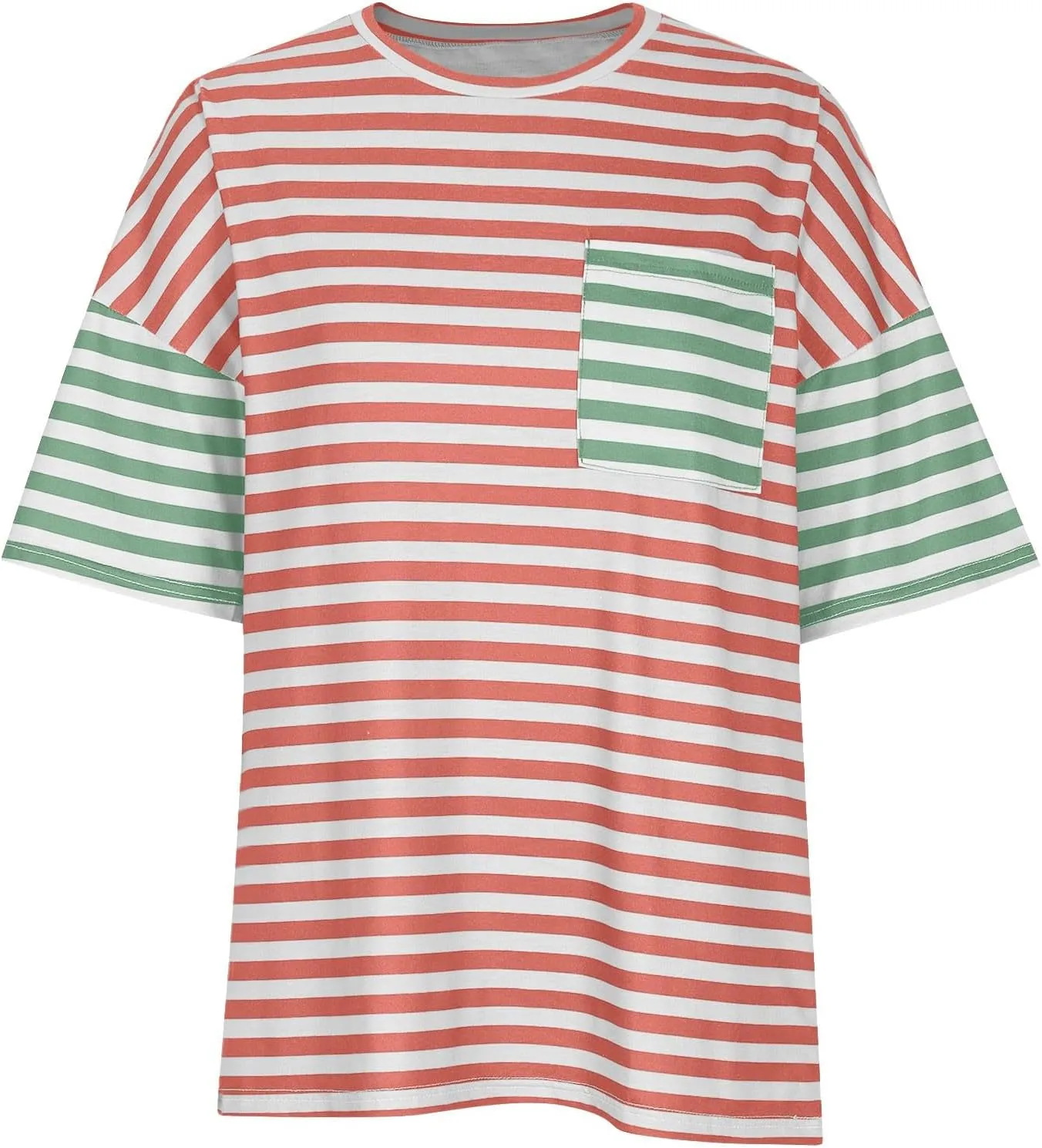 Womens Oversized Tees Color Block Striped Tshirts Summer Casual Short Sleeve Tops Loose Fit Crew Neck Shirts