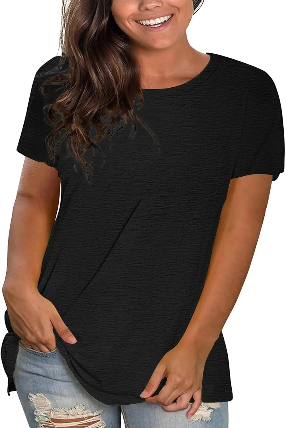Womens Oversized V Neck Tshirts Rolled Short Sleeve Summer Casual Basic Tunic Tops Loose Fit Tee Shirts