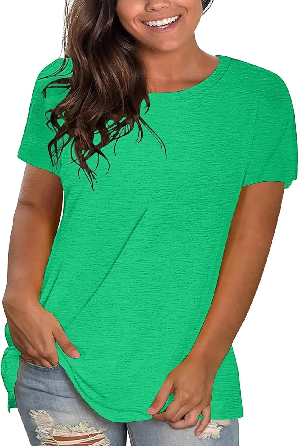 Womens Oversized V Neck Tshirts Rolled Short Sleeve Summer Casual Basic Tunic Tops Loose Fit Tee Shirts