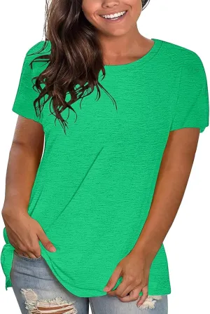 Womens Oversized V Neck Tshirts Rolled Short Sleeve Summer Casual Basic Tunic Tops Loose Fit Tee Shirts