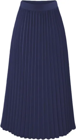 Women's Pleated Skirt Elastic High Waist A-Line Midi Length Skirts Solid Color Basic Casual Summer Long Skirt