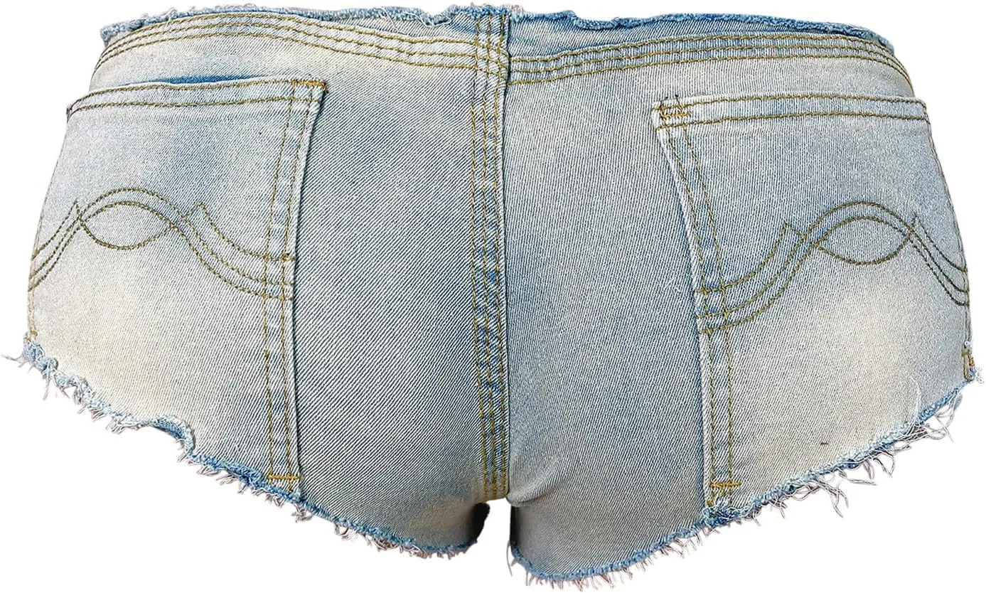 Women's Sexy Low Rise Denim Short Stretch Mini Denim Shorts Hot Beach Party Pants Clubwear Nightclub Denim Shorts