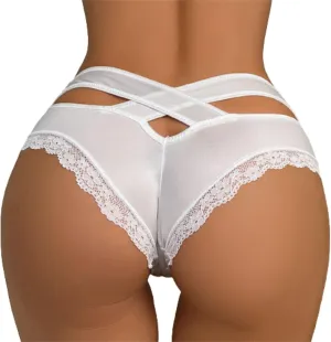 Womens Sexy Low Waist Underwear Lace Ice Silk Thongs Soft Panties Breathable Funny Briefs Hipsters Cheeky Underpants