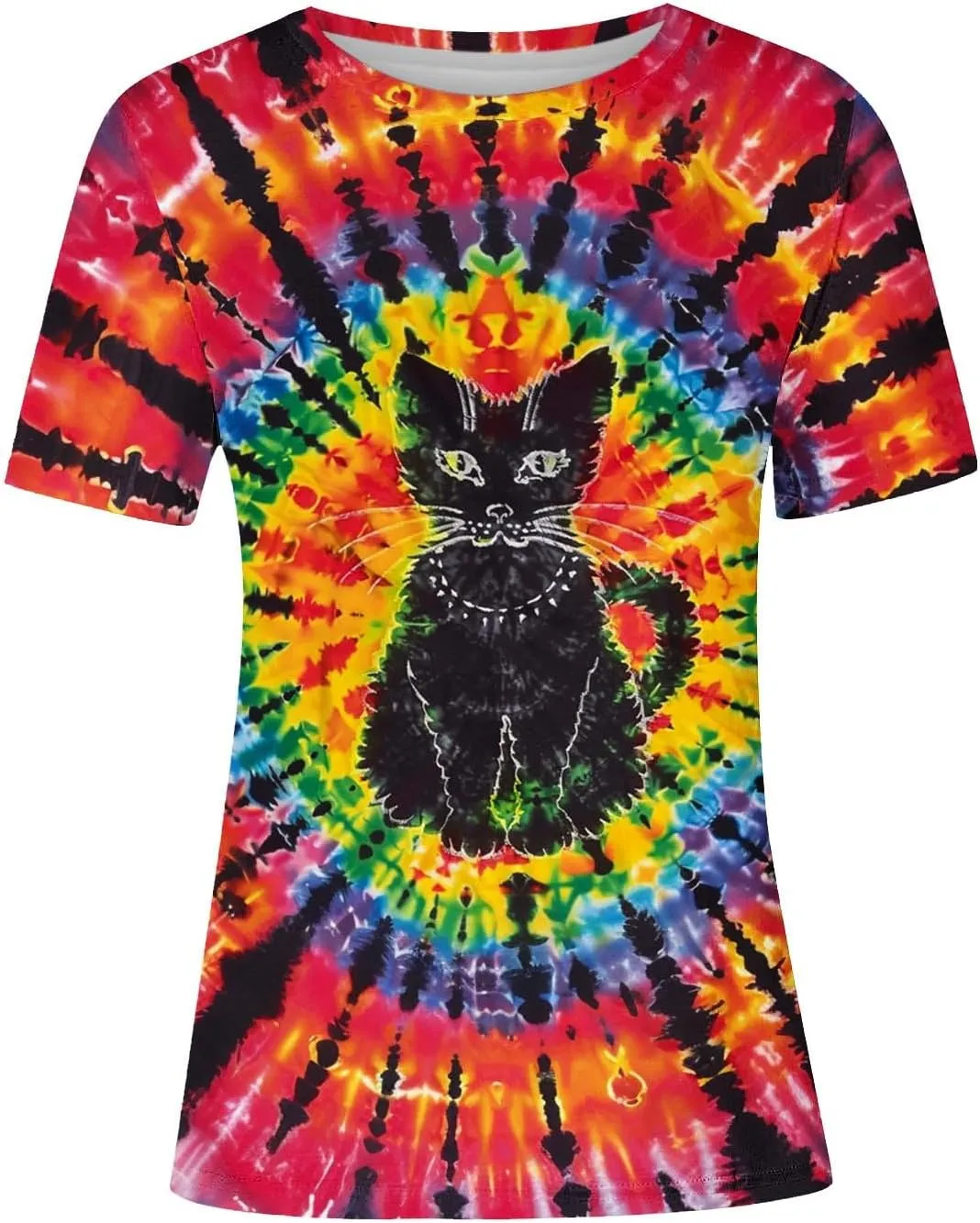 Womens Shirts Dressy Casual Crewneck Tie-Dye Summer Blouse Plus Size Short Sleeve Tee Shirt Loose Fit Print Ops