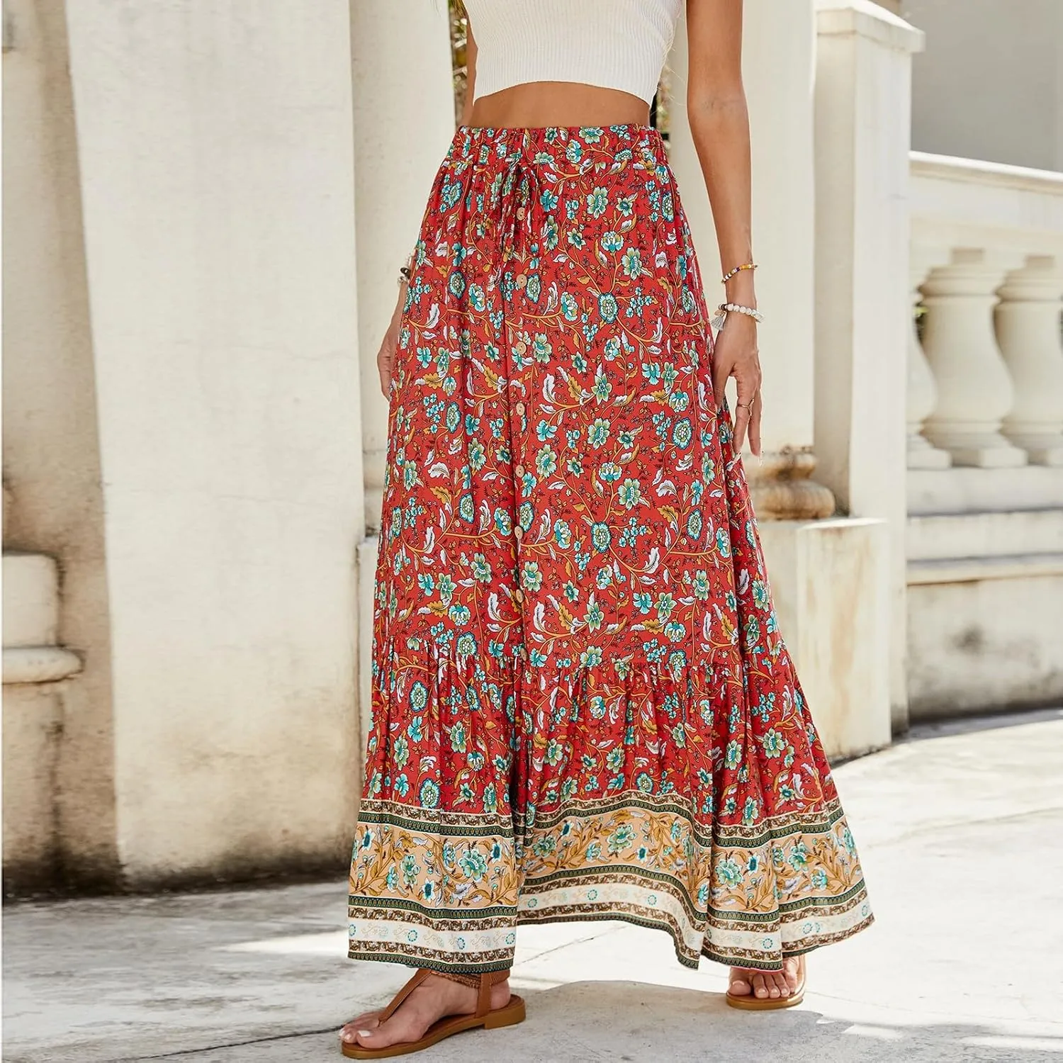 Womens Skirts, Beach Vacation Flowy Maxi Skirts for Women 2025 Trendy Formal Long Boho Skirt Spring Summer