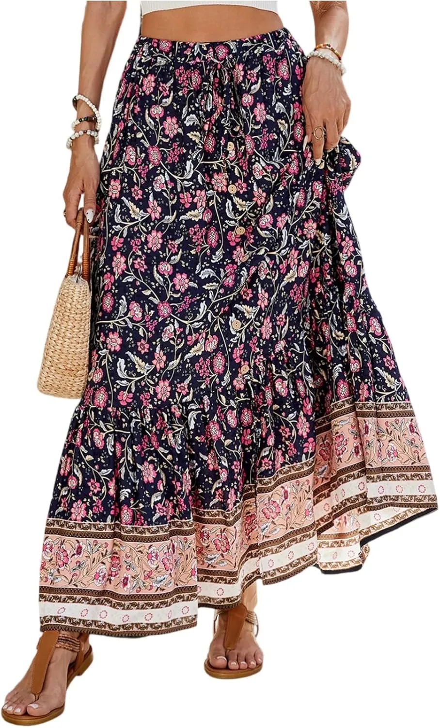 Womens Skirts, Beach Vacation Flowy Maxi Skirts for Women 2025 Trendy Formal Long Boho Skirt Spring Summer