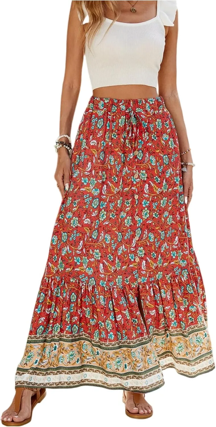 Womens Skirts, Beach Vacation Flowy Maxi Skirts for Women 2025 Trendy Formal Long Boho Skirt Spring Summer