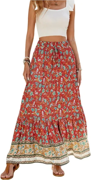 Womens Skirts, Beach Vacation Flowy Maxi Skirts for Women 2025 Trendy Formal Long Boho Skirt Spring Summer
