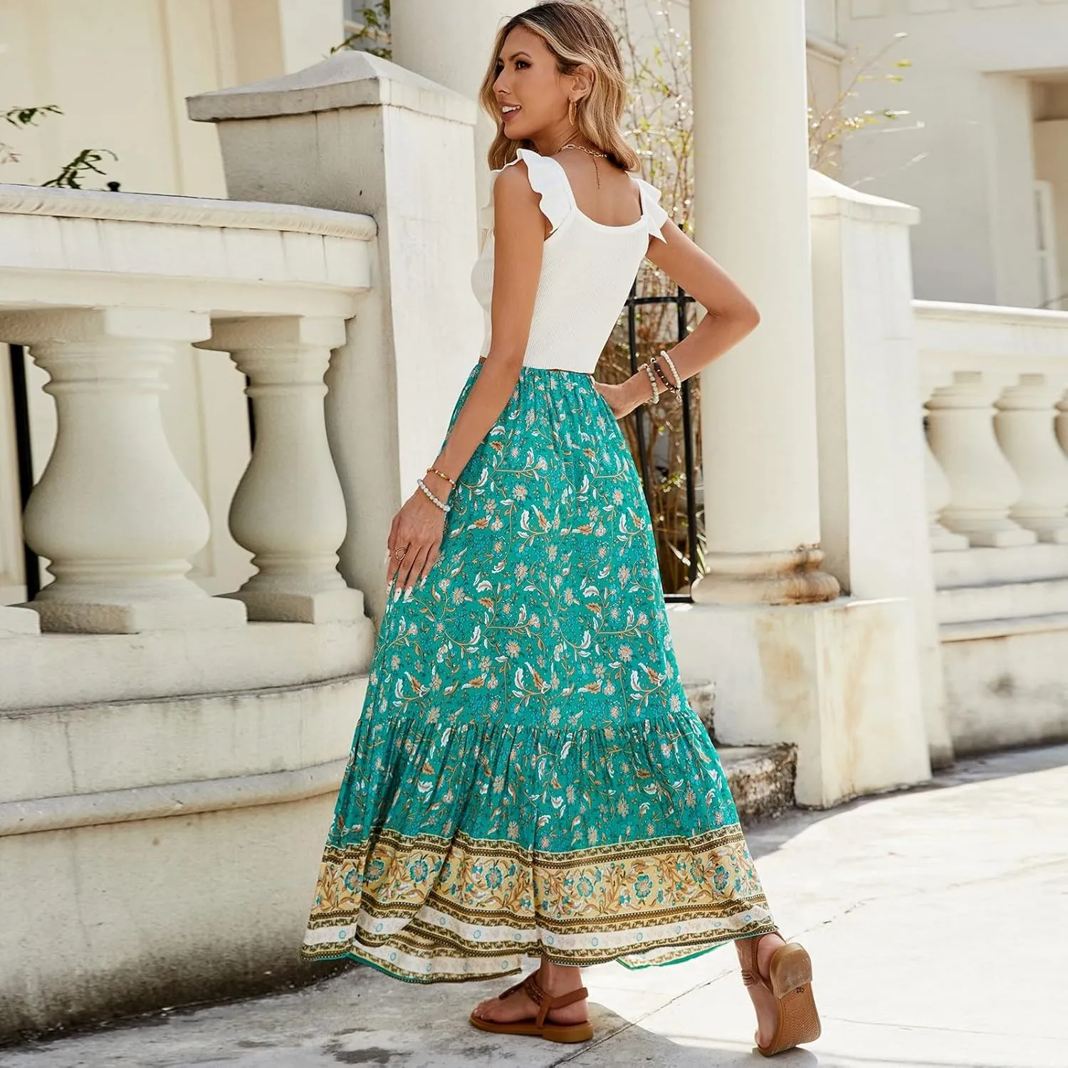 Womens Skirts, Beach Vacation Flowy Maxi Skirts for Women 2025 Trendy Formal Long Boho Skirt Spring Summer