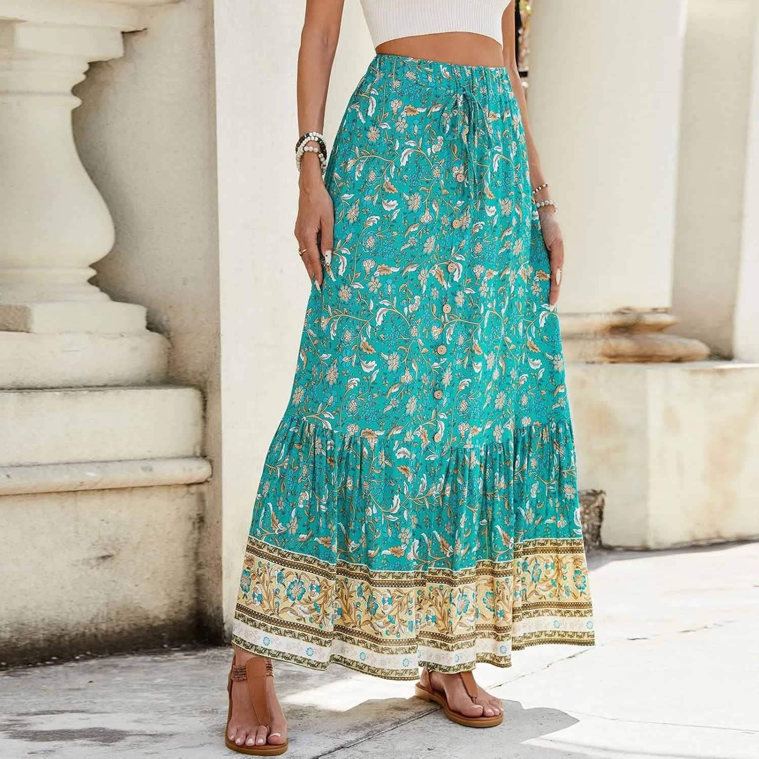 Womens Skirts, Beach Vacation Flowy Maxi Skirts for Women 2025 Trendy Formal Long Boho Skirt Spring Summer