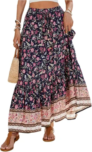 Womens Skirts, Beach Vacation Flowy Maxi Skirts for Women 2025 Trendy Formal Long Boho Skirt Spring Summer