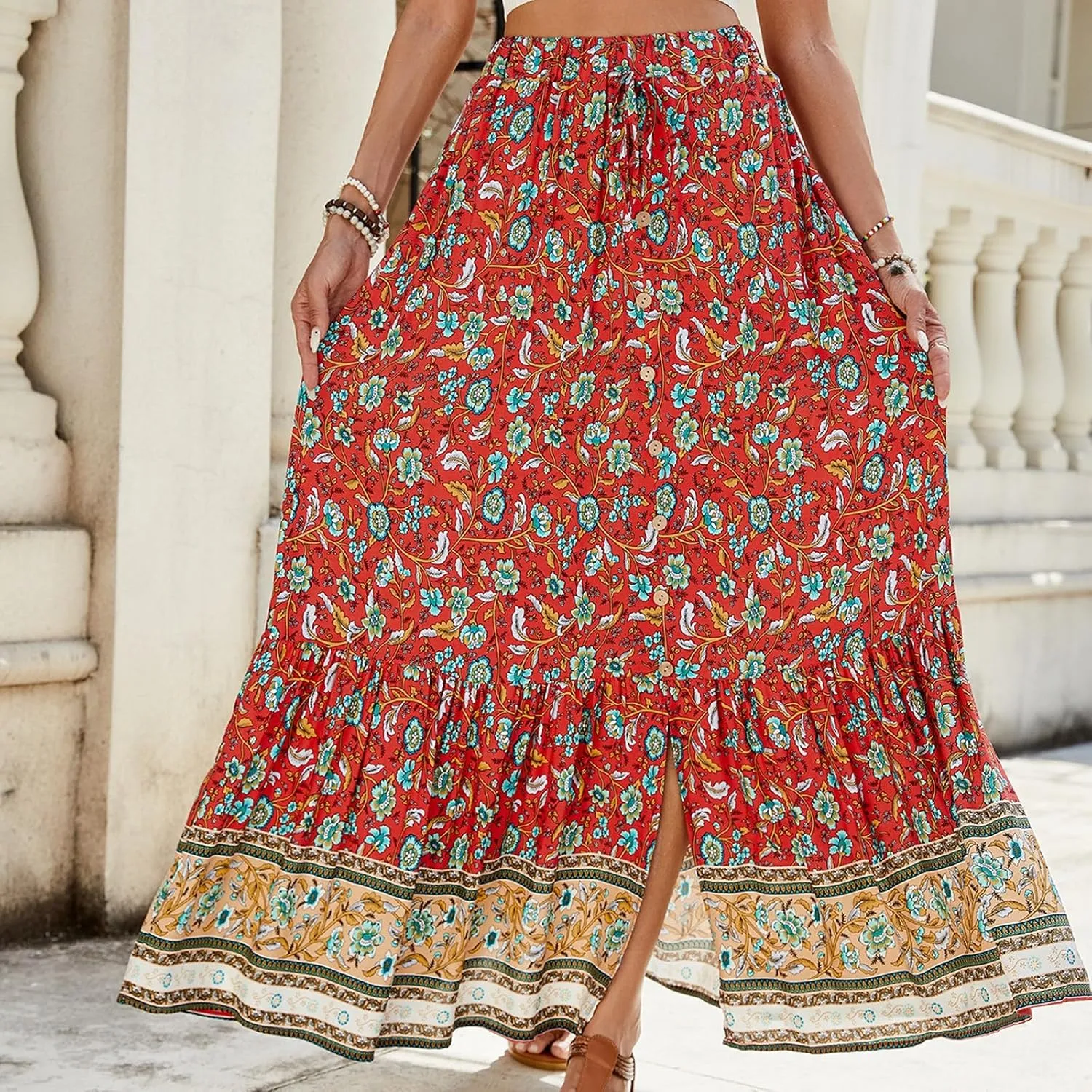 Womens Skirts, Beach Vacation Flowy Maxi Skirts for Women 2025 Trendy Formal Long Boho Skirt Spring Summer