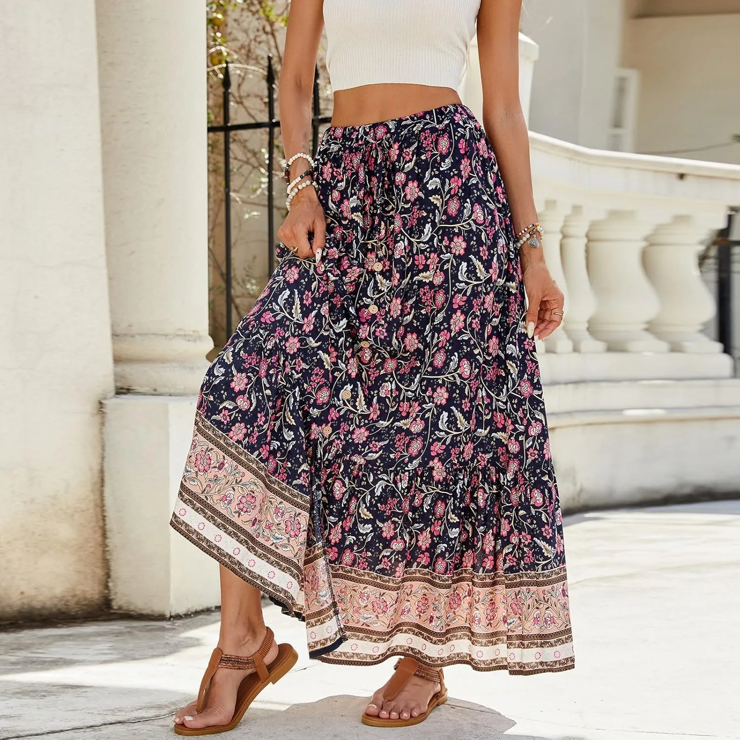 Womens Skirts, Beach Vacation Flowy Maxi Skirts for Women 2025 Trendy Formal Long Boho Skirt Spring Summer