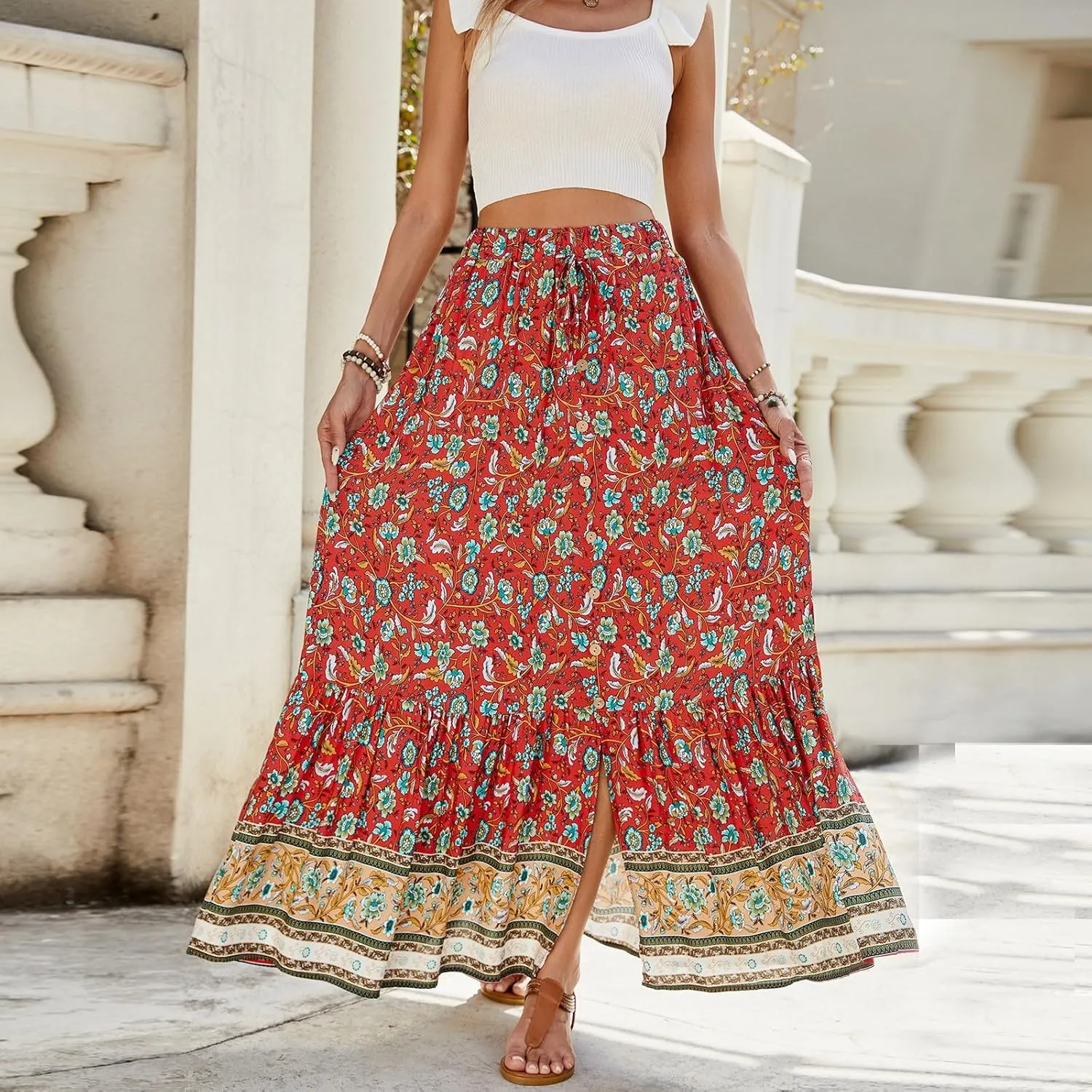 Womens Skirts, Beach Vacation Flowy Maxi Skirts for Women 2025 Trendy Formal Long Boho Skirt Spring Summer