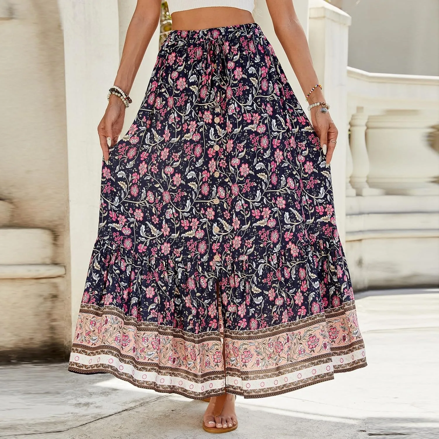 Womens Skirts, Beach Vacation Flowy Maxi Skirts for Women 2025 Trendy Formal Long Boho Skirt Spring Summer