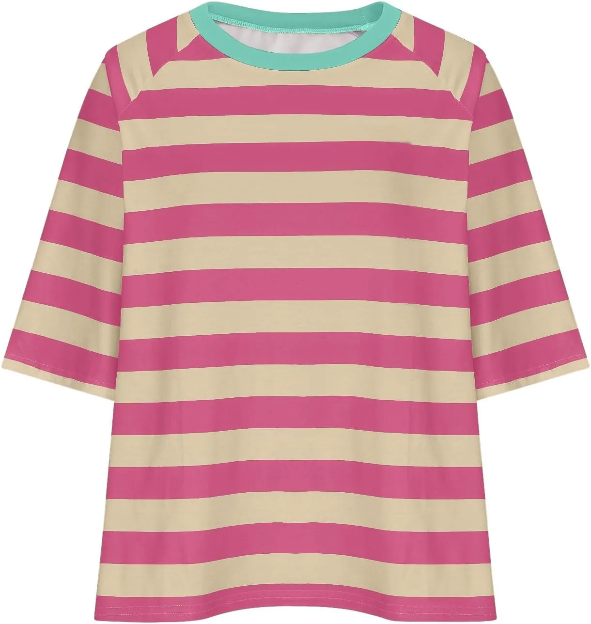 Womens Striped T Shirts Oversized Crewneck 3/4 Sleeve Tops Spring Casual Blouse Color Block Basic Sports Tees Blouses