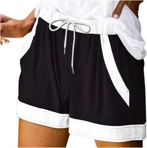 Women's Summer Casual Shorts Elastic Drawstring High Waist Straight Leg Lounge Shorts with Pockets Beach Outfits