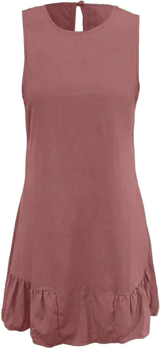 Womens Summer Dresses 2025 Crewneck Sleeveless Ruffle Tank Dress A-Line Loose Fit Beach Vacation Midi Sundress