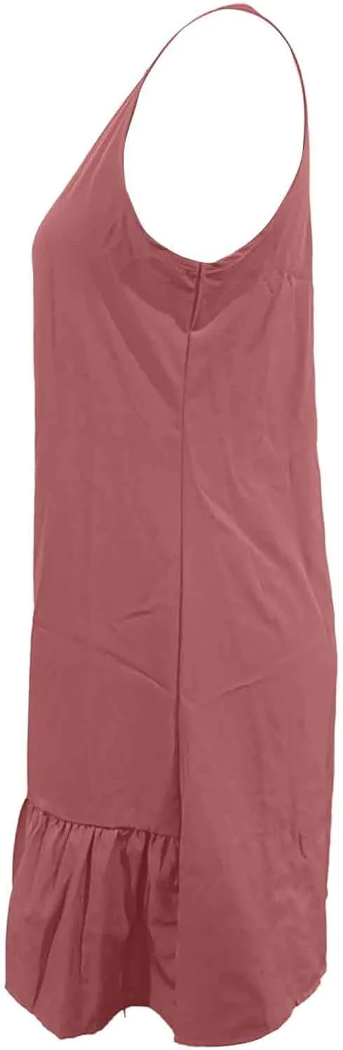 Womens Summer Dresses 2025 Crewneck Sleeveless Ruffle Tank Dress A-Line Loose Fit Beach Vacation Midi Sundress
