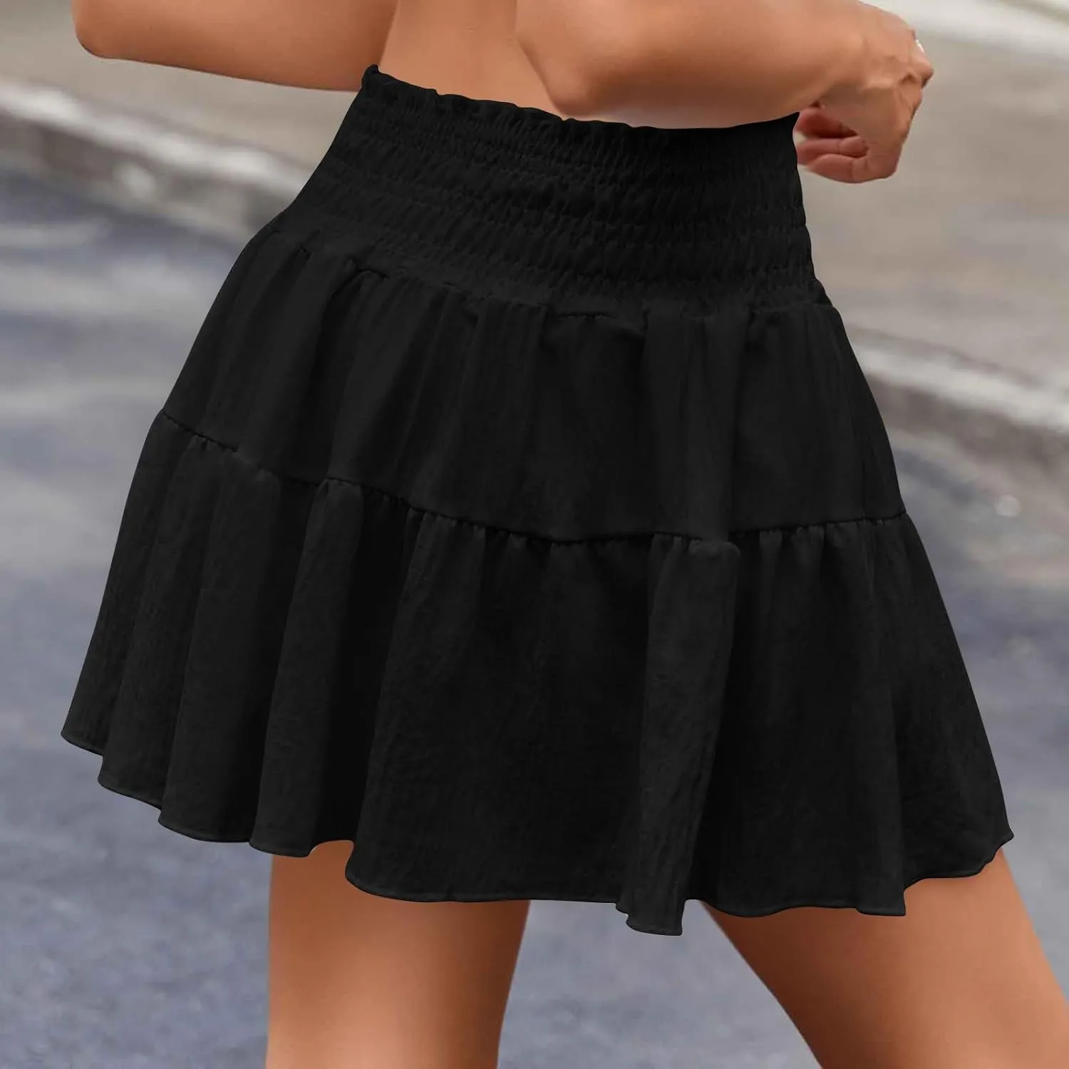 Womens Summer Mini Skirts 2025 Vacation Cute Skirt Ruffle Elastic Waist A-Line Pleated Skirt Beach Party Short Skirt