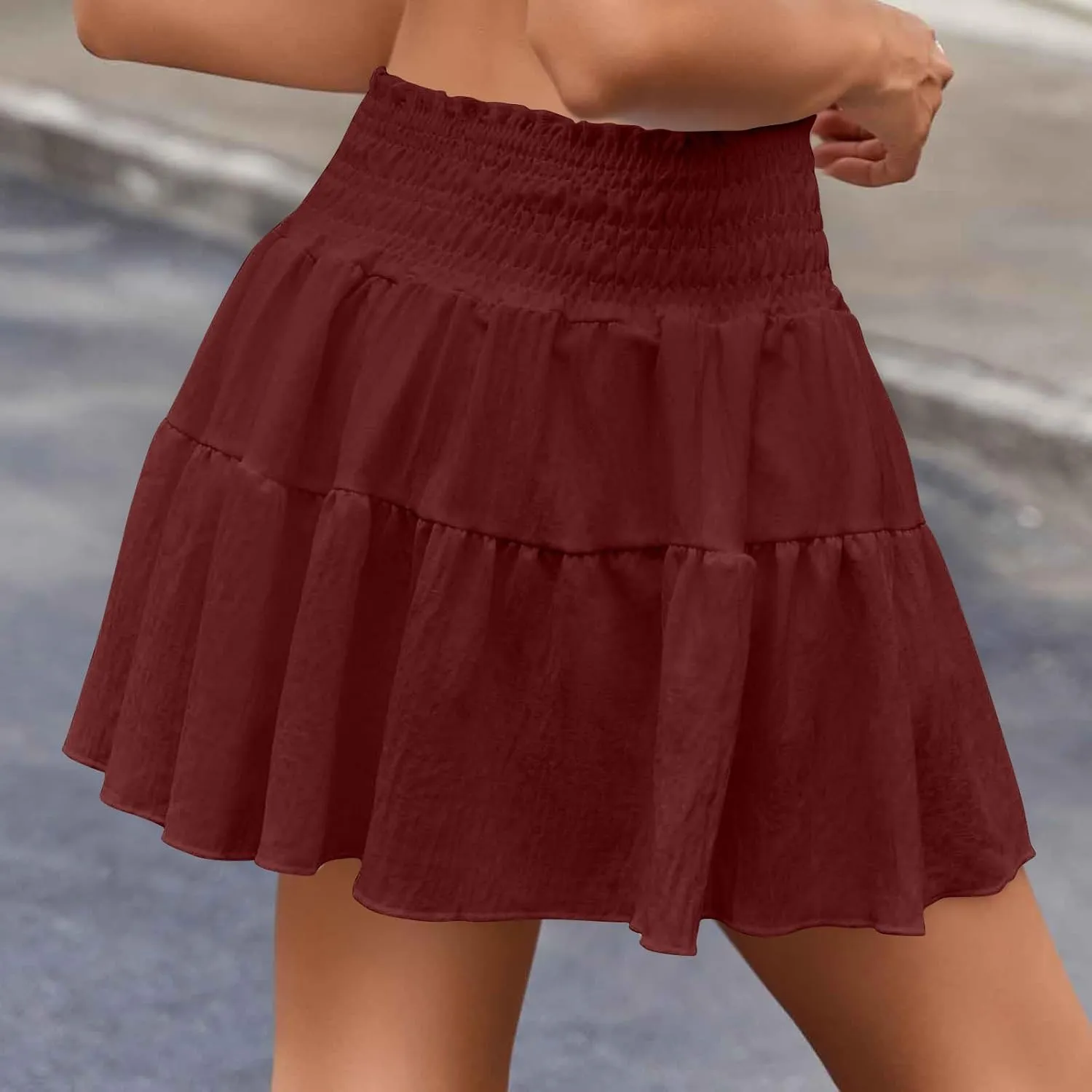 Womens Summer Mini Skirts 2025 Vacation Cute Skirt Ruffle Elastic Waist A-Line Pleated Skirt Beach Party Short Skirt