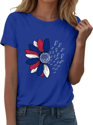 Womens Summer Short Sleeve Tops Vintage Floral Crew Neck Loose Fit Tees Casual Summer Basic Tunic Top Trendy 2025