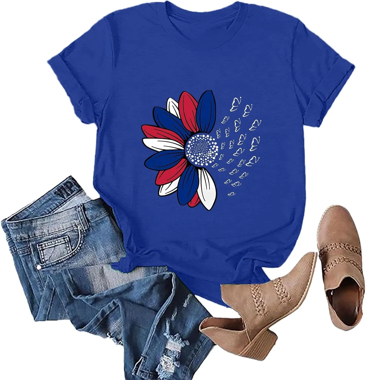 Womens Summer Short Sleeve Tops Vintage Floral Crew Neck Loose Fit Tees Casual Summer Basic Tunic Top Trendy 2025