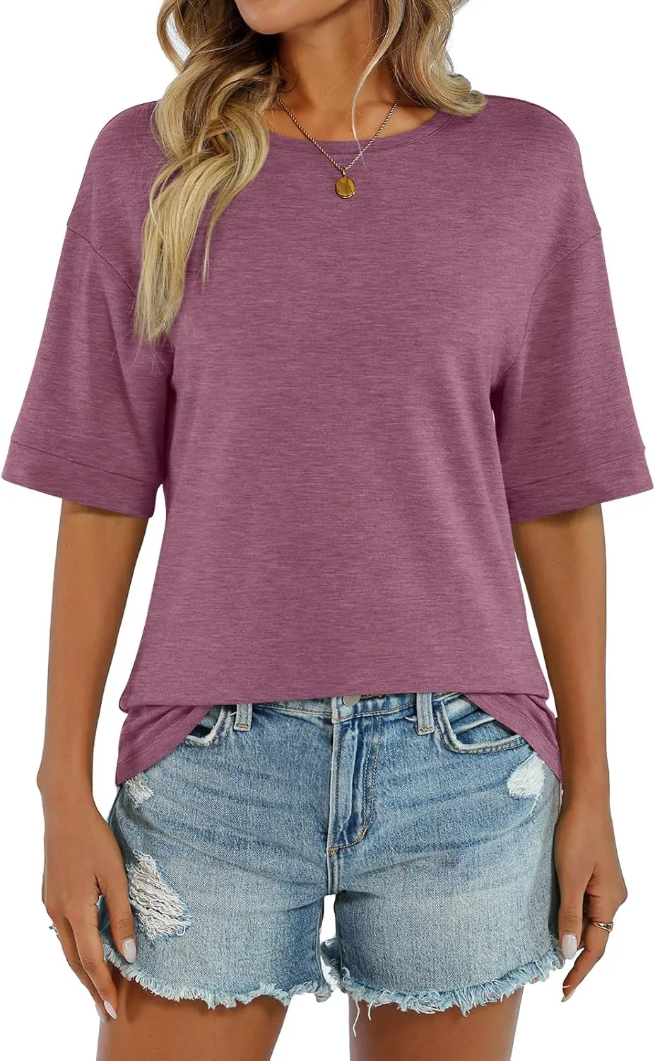 Womens Summer Tops Short Sleeve Casual Crew Neck T Shirts Loose Fit Basic Summer Tees