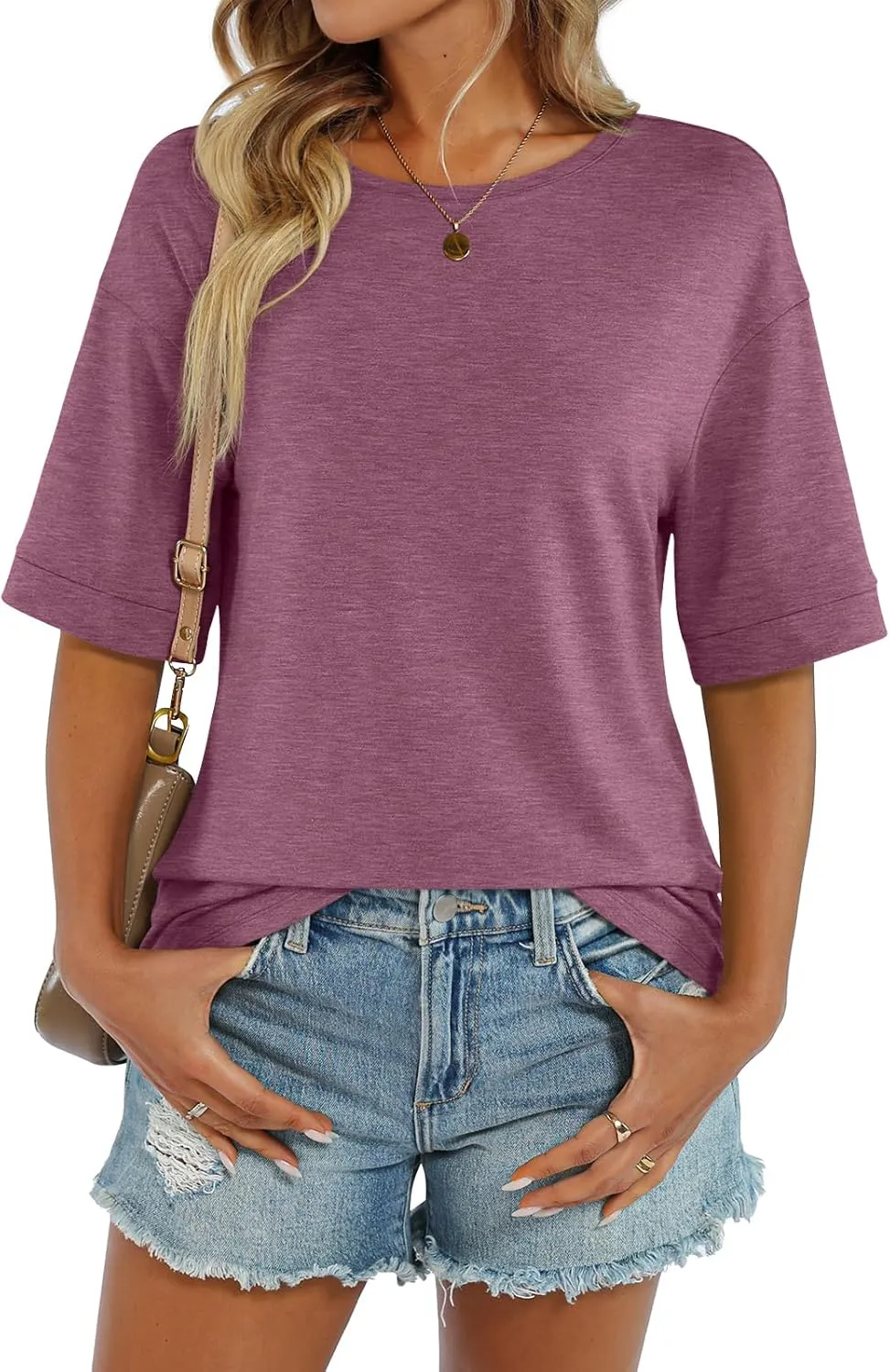 Womens Summer Tops Short Sleeve Casual Crew Neck T Shirts Loose Fit Basic Summer Tees