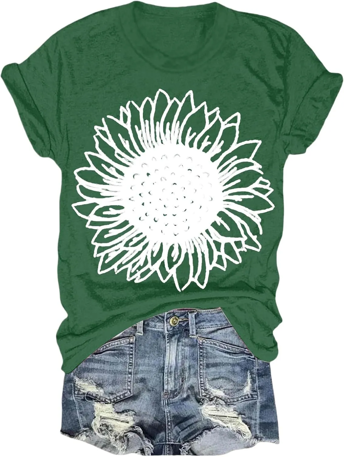 Womens Sunflower T Shirt Summer Novelty Cute Flower Graphic Loose Fit Tees Classic Crew Neck Short Sleeve Casual Tops