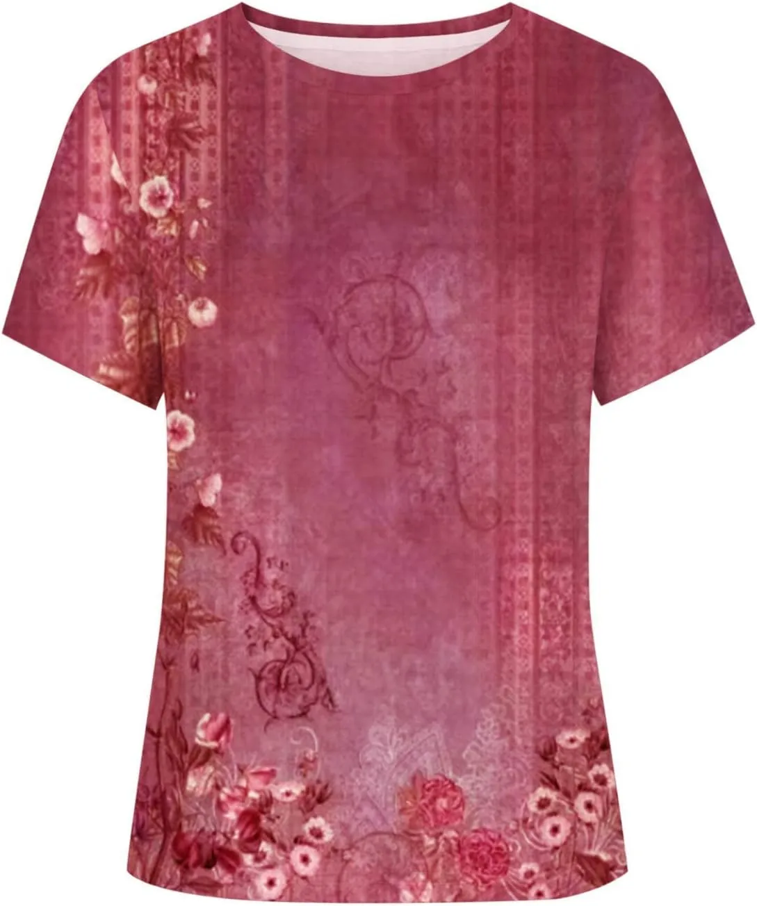 Womens Tops Round Neck Short Sleeve Floral Printed T Shirts 2024 Summer Fashion Basic Boho T Shirts