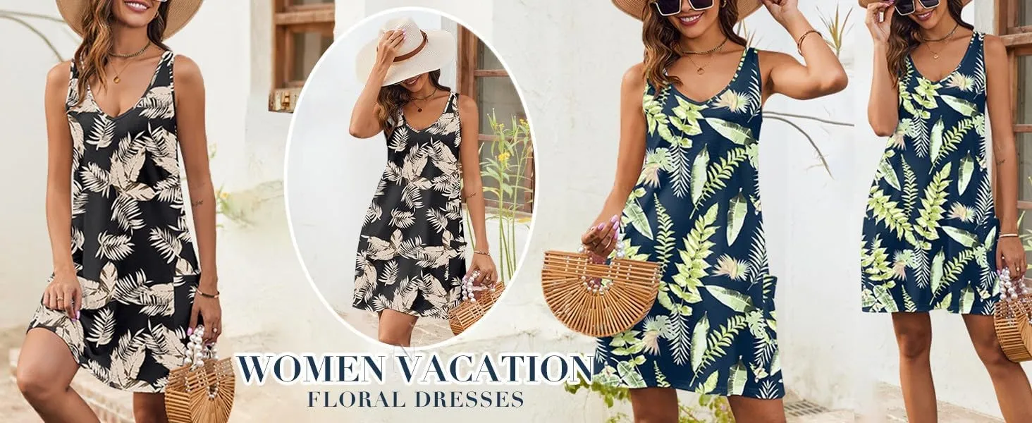 Women's Tops V-Neck Sleeveless Summer Dresses for Women UK with Pocket Casual Sundress for Casual Dresses