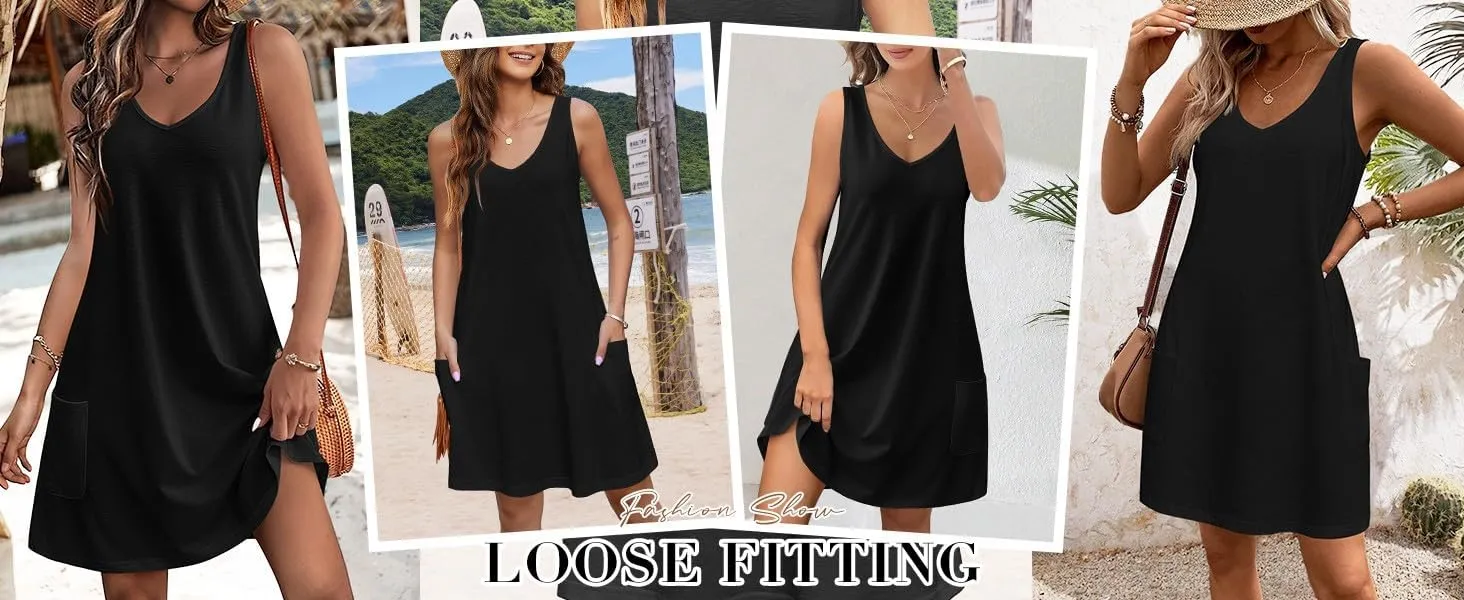 Women's Tops V-Neck Sleeveless Summer Dresses for Women UK with Pocket Casual Sundress for Casual Dresses