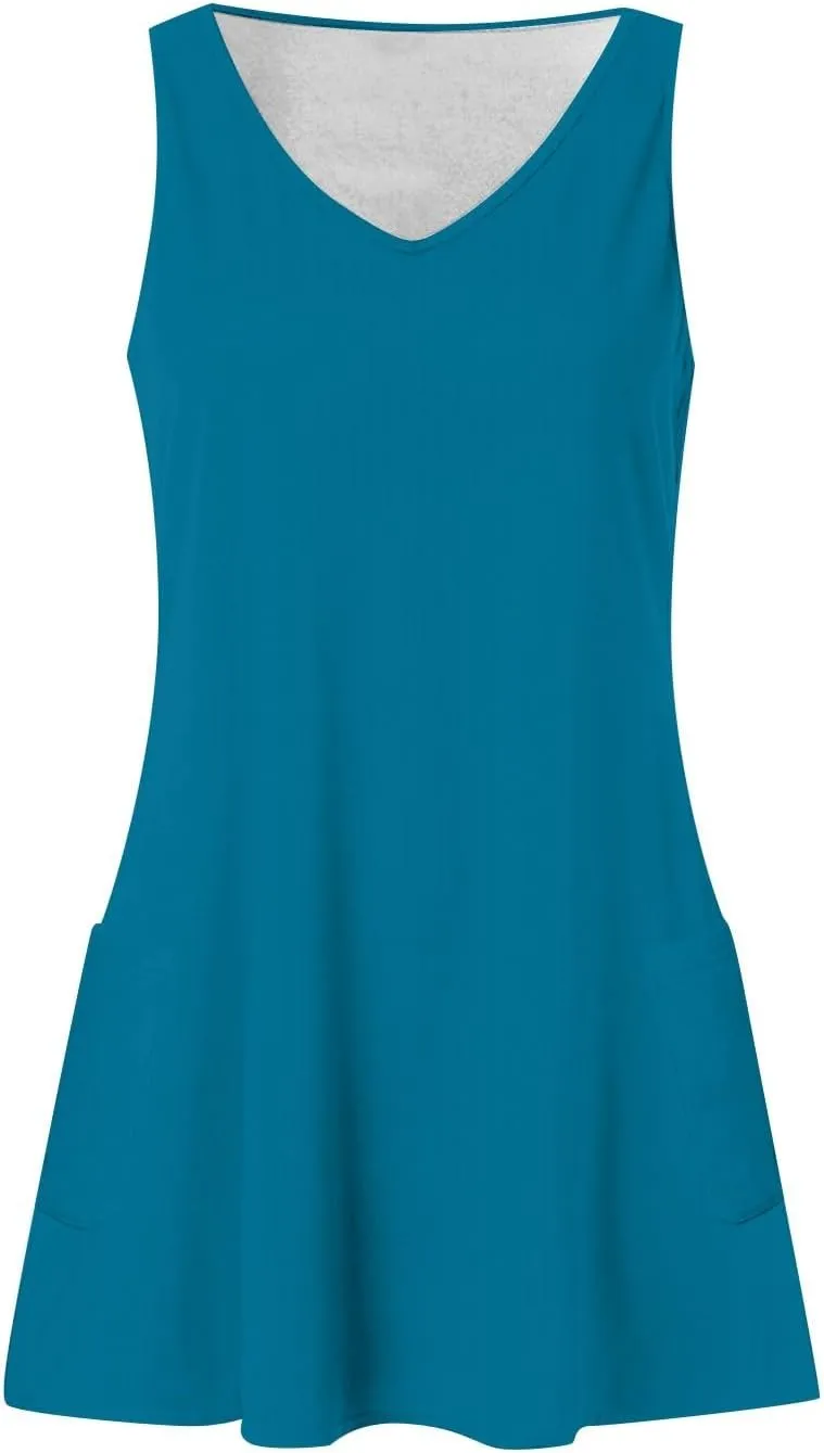 Women's Tops V-Neck Sleeveless Summer Dresses for Women UK with Pocket Casual Sundress for Casual Dresses