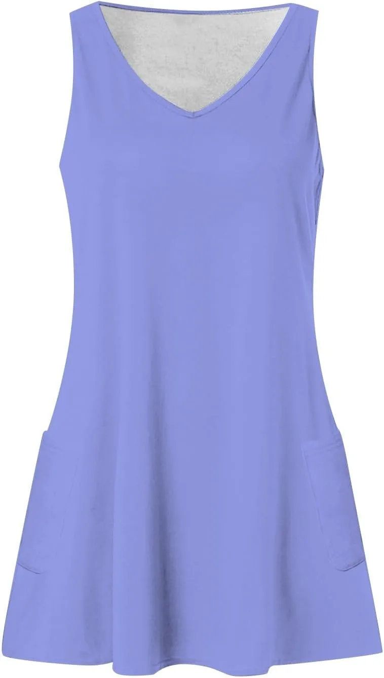 Women's Tops V-Neck Sleeveless Summer Dresses for Women UK with Pocket Casual Sundress for Casual Dresses