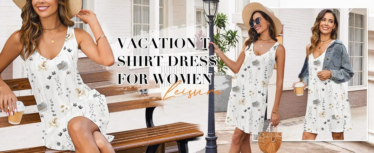 Women's Tops V-Neck Sleeveless Summer Dresses for Women UK with Pocket Casual Sundress for Casual Dresses
