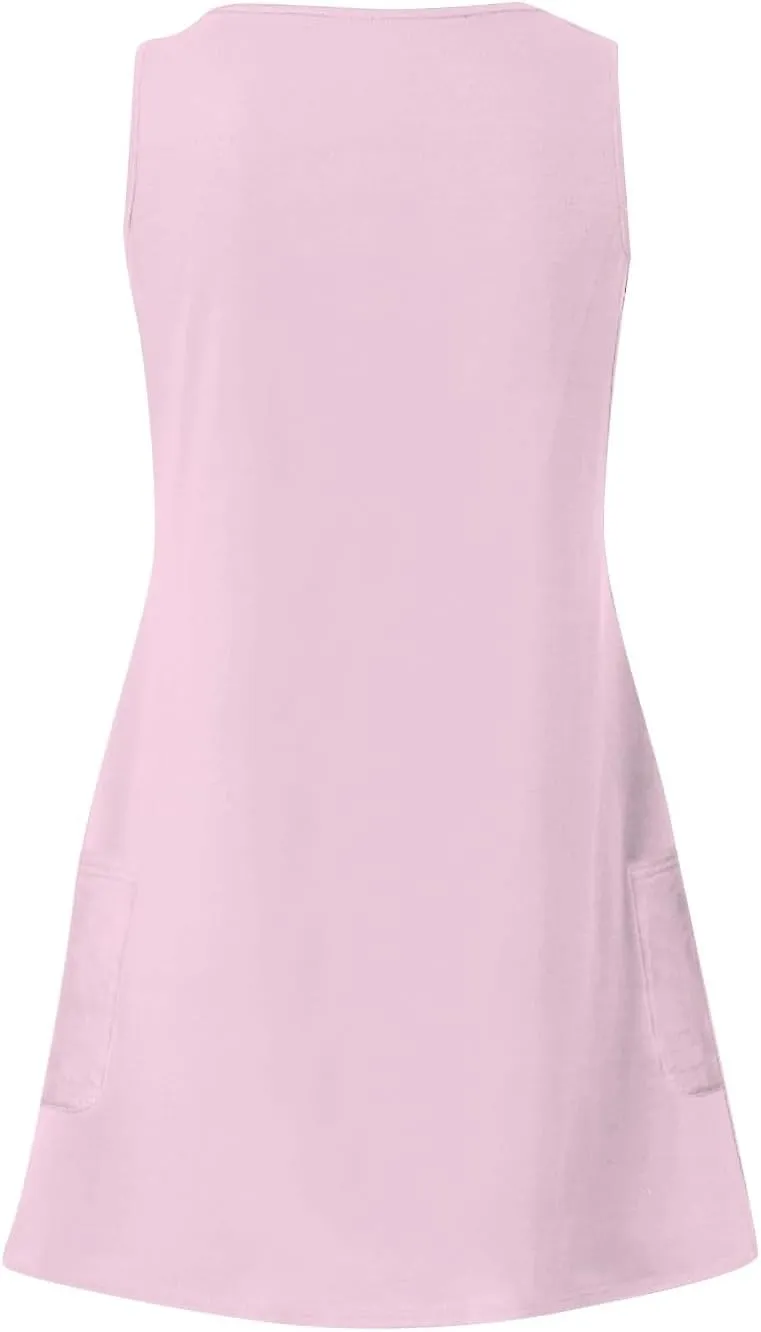 Women's Tops V-Neck Sleeveless Summer Dresses for Women UK with Pocket Casual Sundress for Casual Dresses