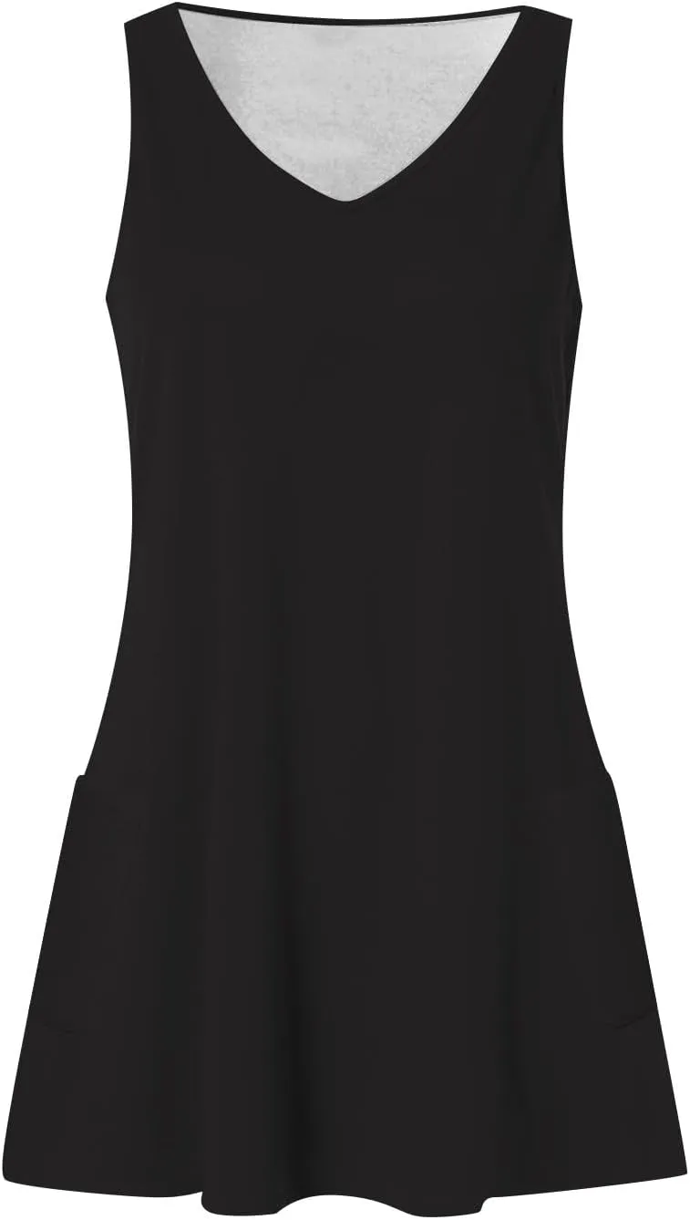 Women's Tops V-Neck Sleeveless Summer Dresses for Women UK with Pocket Casual Sundress for Casual Dresses