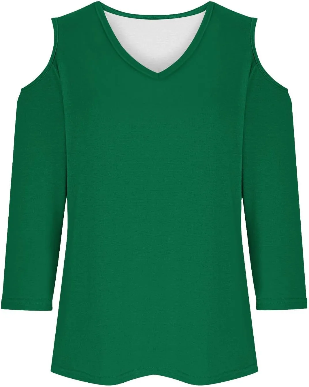 Womens V Neck Cold Shoulder 3/4 Sleeve Tops Casual Shirt Dressy Blouse Trendy Tshirts Gifts for Her Fashion Cothes Tee
