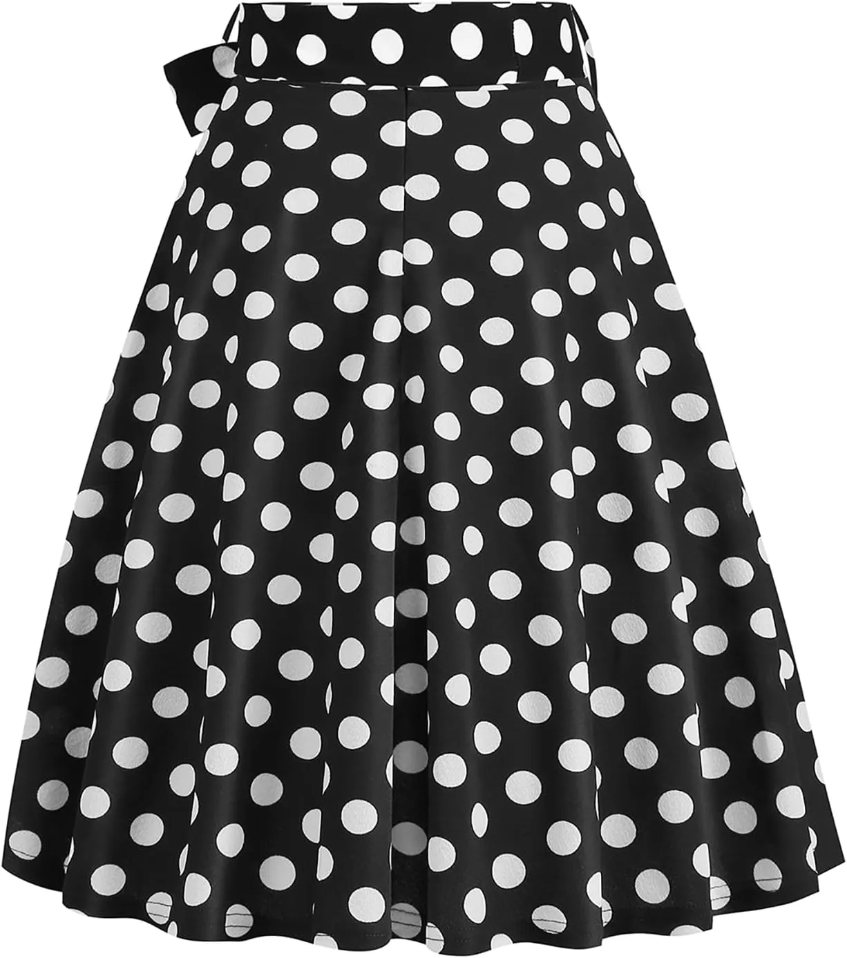 Women's Vintage Flared Skirt 1950s Belted Midi Skirt Solid A-Line Knee Length Skirts with Pockets
