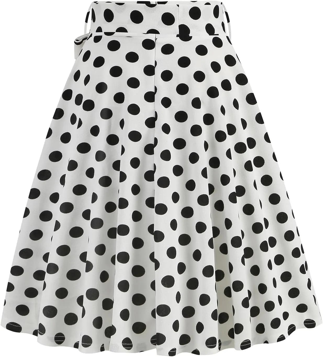 Women's Vintage Flared Skirt 1950s Belted Midi Skirt Solid A-Line Knee Length Skirts with Pockets