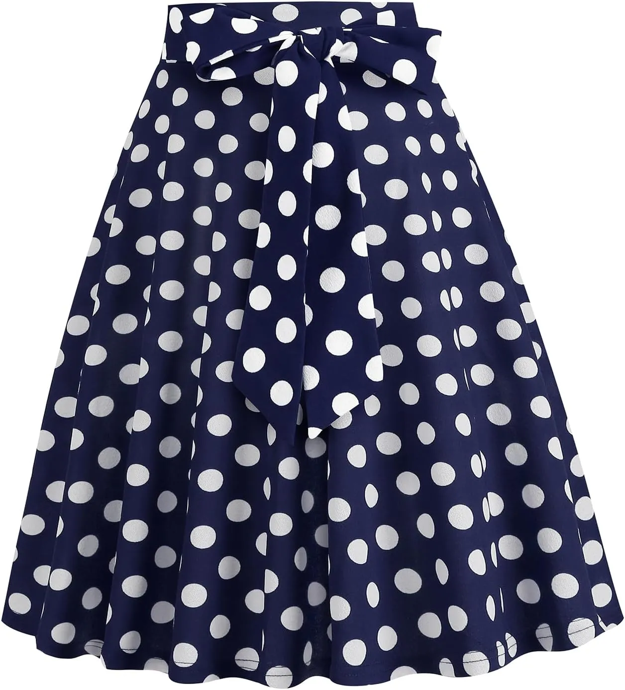 Women's Vintage Flared Skirt 1950s Belted Midi Skirt Solid A-Line Knee Length Skirts with Pockets