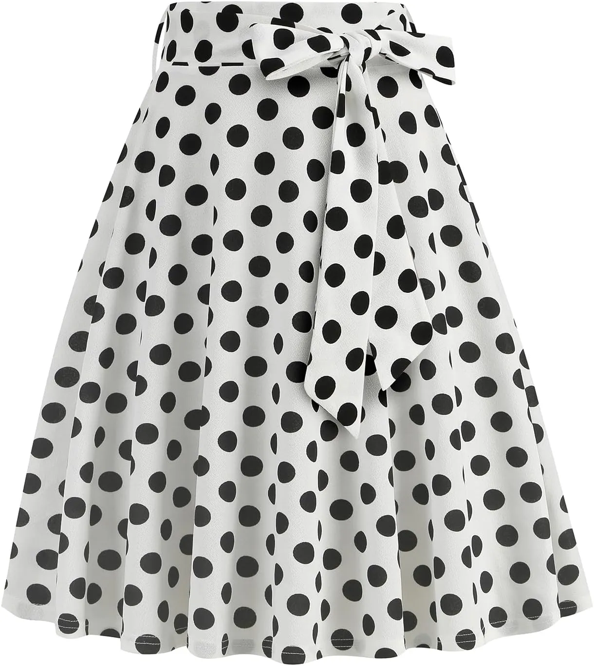 Women's Vintage Flared Skirt 1950s Belted Midi Skirt Solid A-Line Knee Length Skirts with Pockets