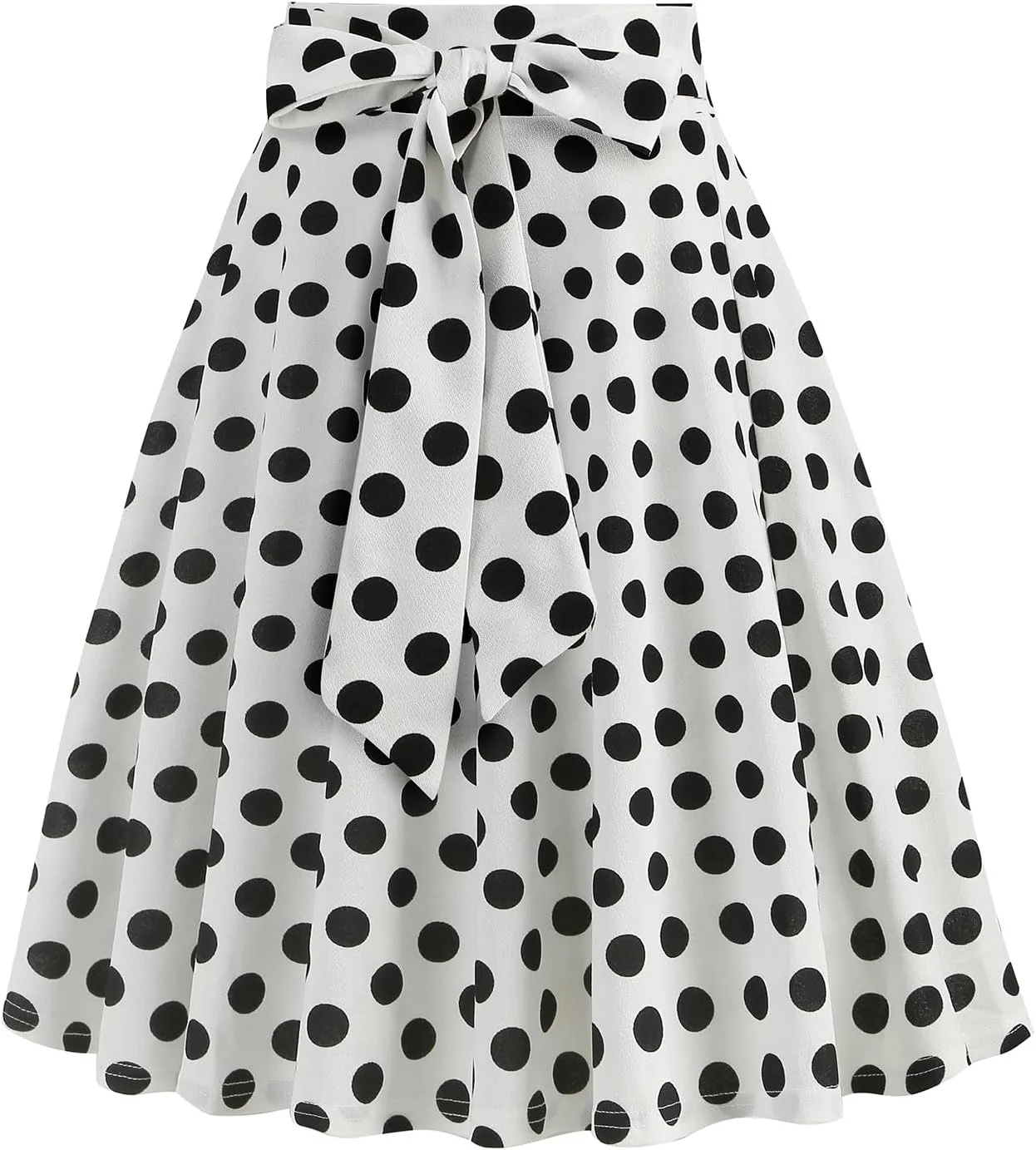 Women's Vintage Flared Skirt 1950s Belted Midi Skirt Solid A-Line Knee Length Skirts with Pockets