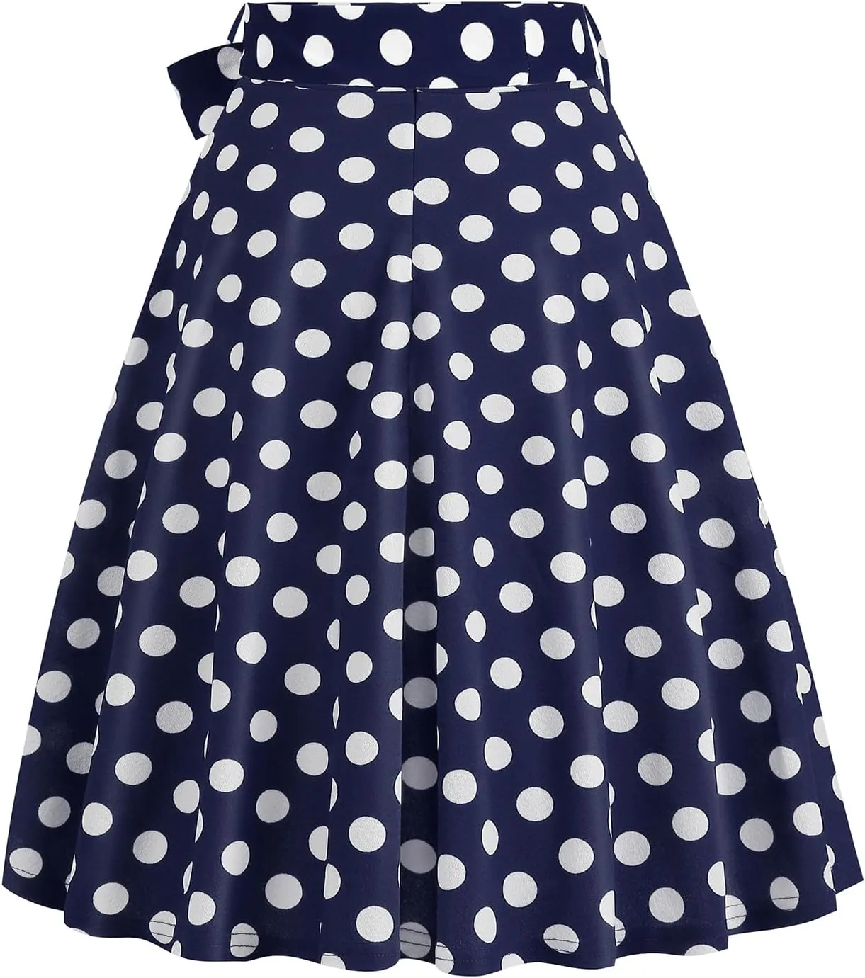 Women's Vintage Flared Skirt 1950s Belted Midi Skirt Solid A-Line Knee Length Skirts with Pockets