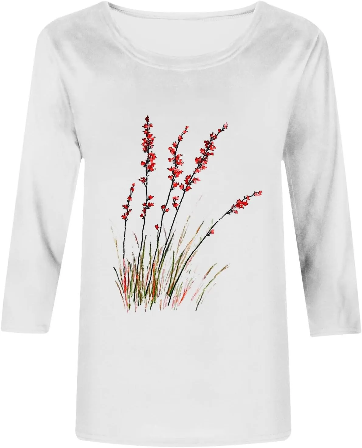 Women's Vintage Floral T Shirt 3/4 Sleeve Boho Wildflower Graphic Loose Dandelion Tees Short Sleeve Casual Tops Tees